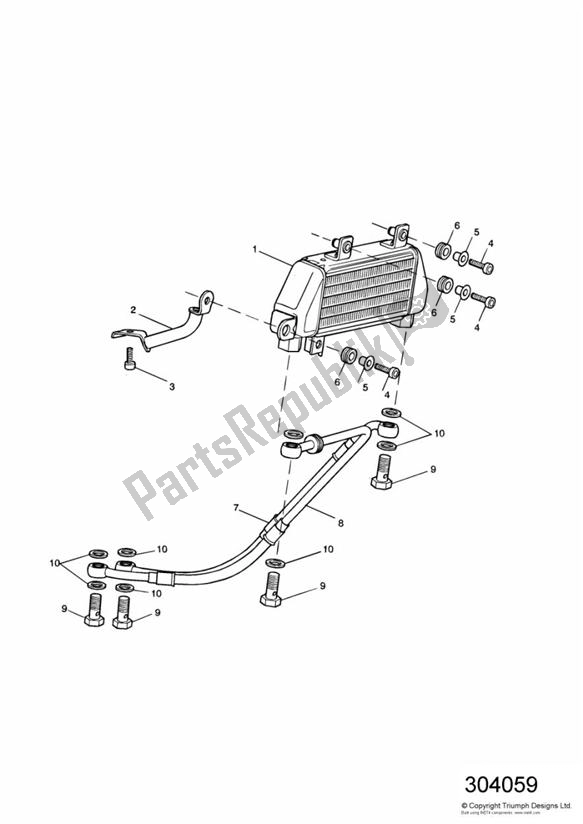 All parts for the Oil Cooler of the Triumph Tiger 955I VIN: 124106-198874 2002 - 2004