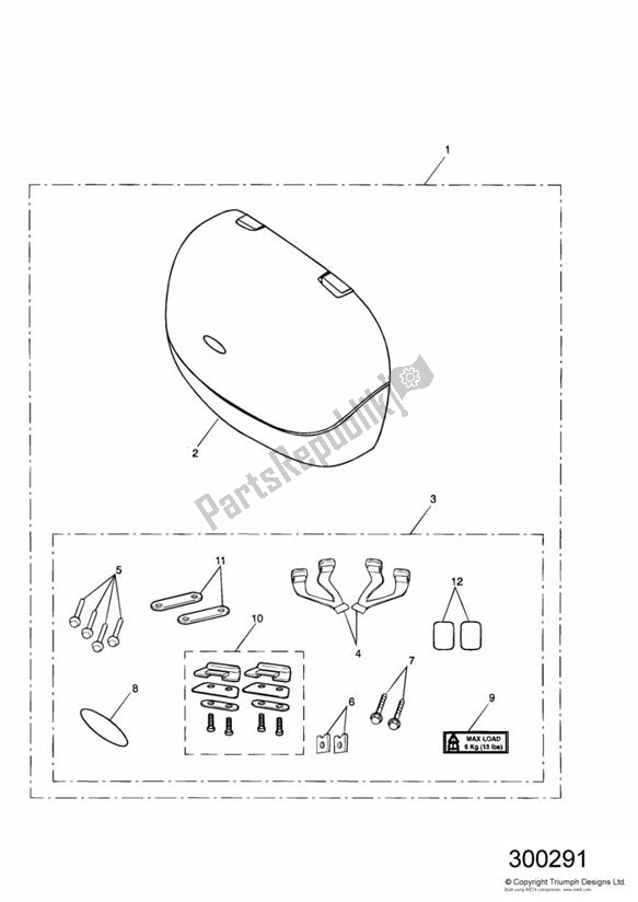 All parts for the Outer Pannier Kit, Lh of the Triumph Tiger 955I VIN: 124106-198874 2002 - 2004