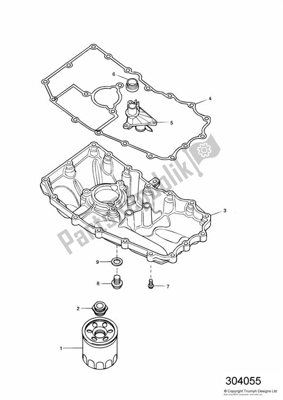 All parts for the Sump & Fittings of the Triumph Tiger 955I VIN: 124106-198874 2002 - 2004