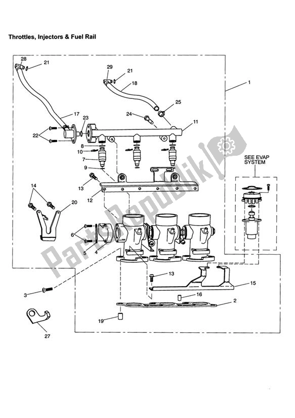 Toutes les pièces pour le Throttles/injectors And Fuel Rail du Triumph Tiger 955I VIN: 124106-198874 2002 - 2004