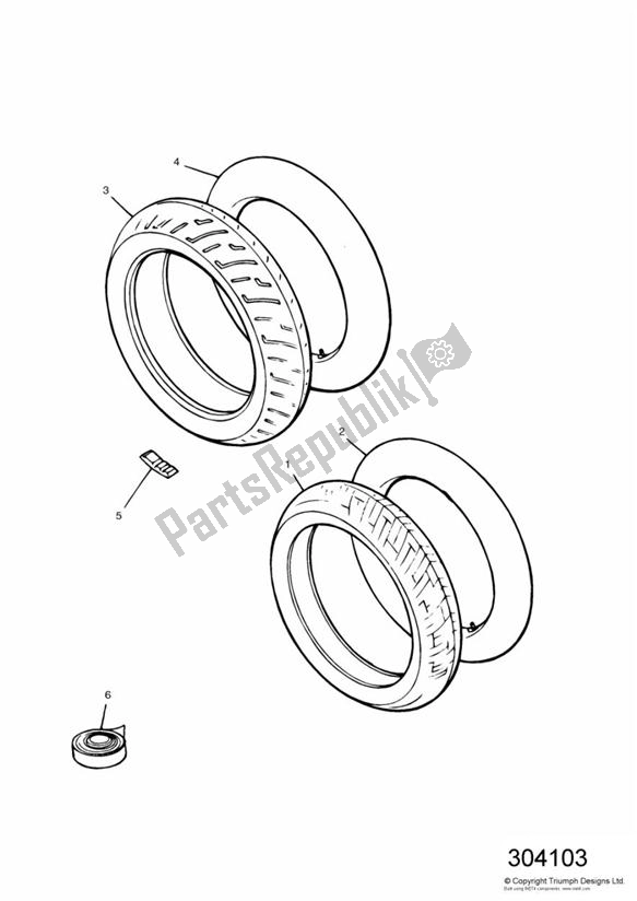 All parts for the Tyres/inner Tube of the Triumph Tiger 955I VIN: 124106-198874 2002 - 2004