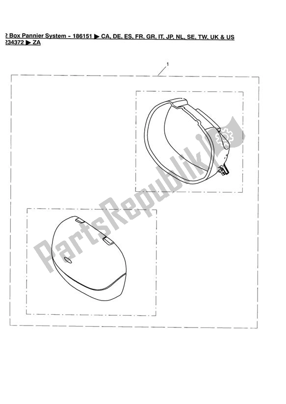 Toutes les pièces pour le 2 Box Pannier System - 186151 > Ca,de,es,fr,gr,it,jp,nl,se,tw,uk & Us 234372 >za du Triumph Tiger 955I VIN: 198875 > 2005 - 2006