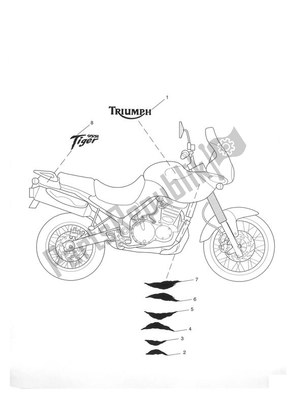 Toutes les pièces pour le Décalcomanies du Triumph Tiger 955I VIN: 198875 > 2005 - 2006