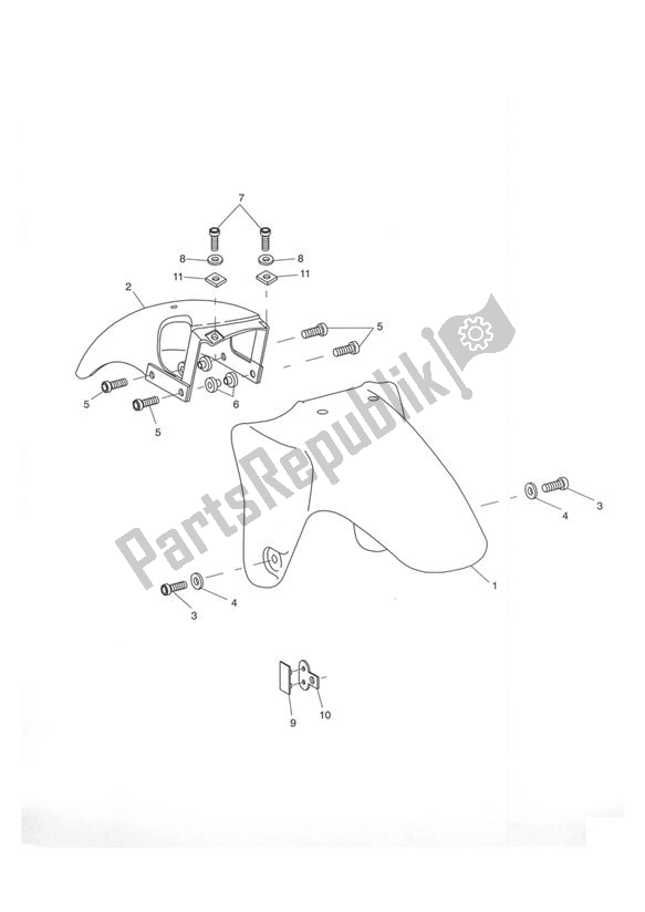 All parts for the Front Mudguard of the Triumph Tiger 955I VIN: 198875 > 2005 - 2006