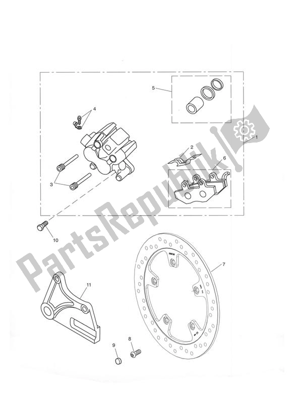 Toutes les pièces pour le Rear Brake Caliper, Carrier & Disc du Triumph Tiger 955I VIN: 198875 > 2005 - 2006