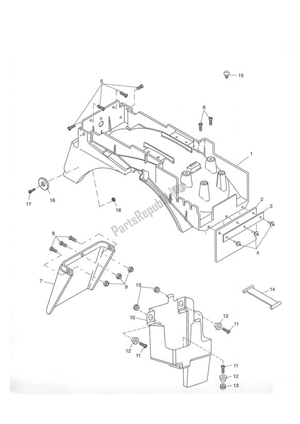 Toutes les pièces pour le Garde-boue Arrière Et Coffre à Batterie du Triumph Tiger 955I VIN: 198875 > 2005 - 2006