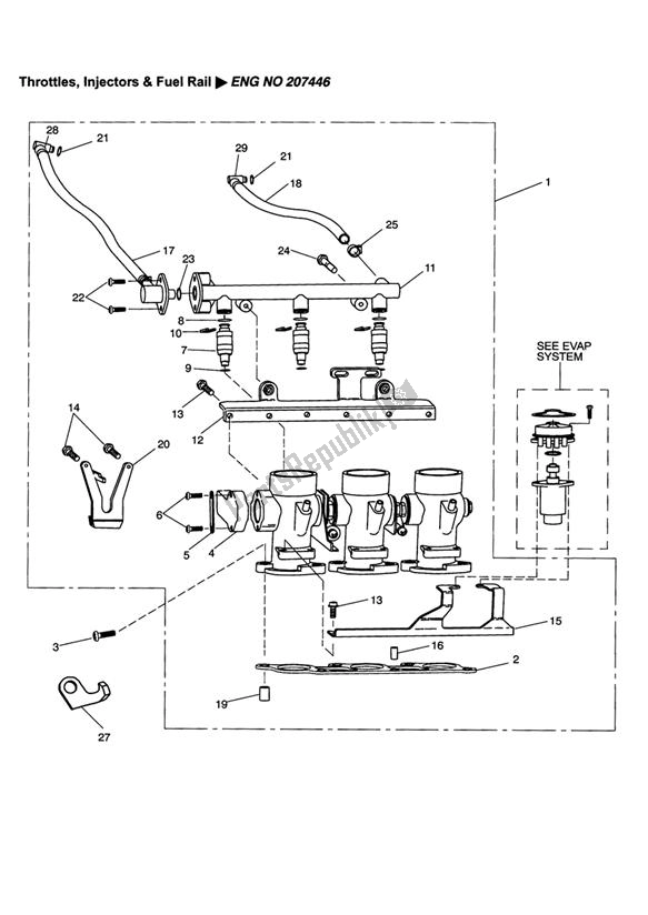 Tutte le parti per il Throttles, Injectors & Fuel Rail Eng No > 207446 del Triumph Tiger 955I VIN: 198875 > 2005 - 2006