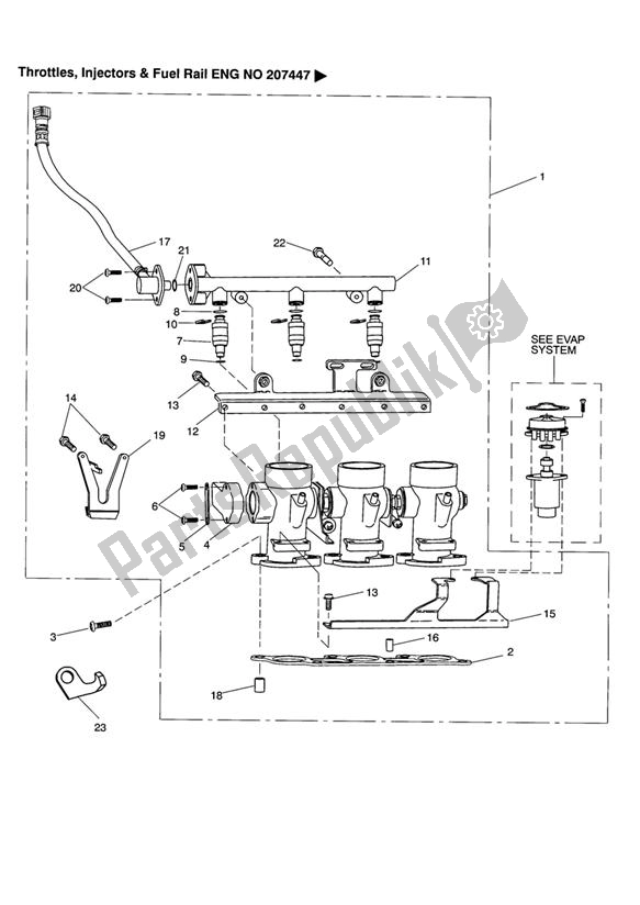 Tutte le parti per il Throttles, Injectors & Fuel Rail Eng No 207447 > del Triumph Tiger 955I VIN: 198875 > 2005 - 2006