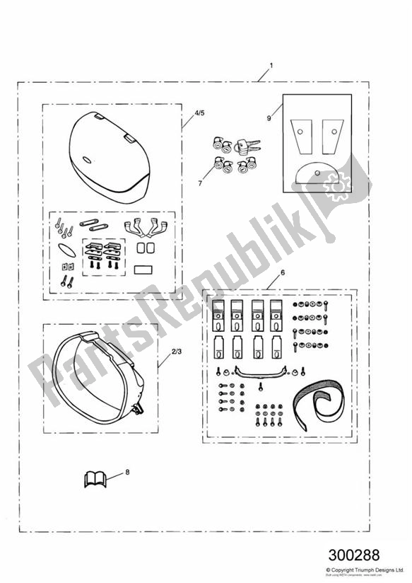 All parts for the 2 Box Pannier System of the Triumph Tiger 955I VIN: 198875 > 2005 - 2006