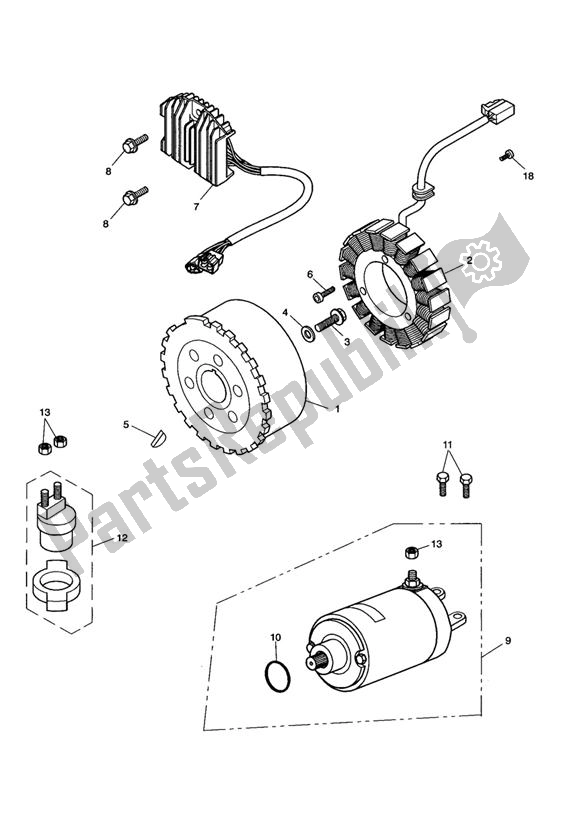 All parts for the Alternator & Starter of the Triumph Tiger 955I VIN: 198875 > 2005 - 2006