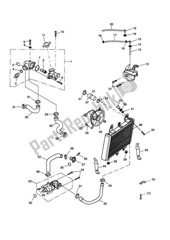 All parts for the Cooling System of the Triumph Tiger 955I VIN: 198875 > 2005 - 2006