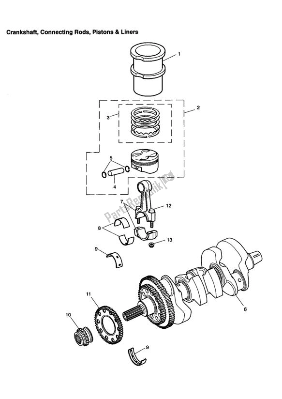 All parts for the Crankshaft, Connecting Rods, Pistons & Liners of the Triumph Tiger 955I VIN: 198875 > 2005 - 2006