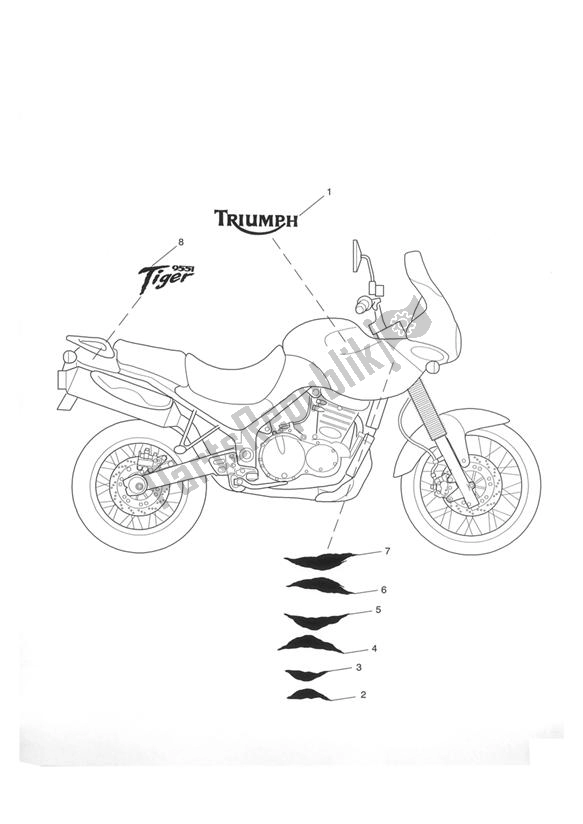 Toutes les pièces pour le Décalcomanies du Triumph Tiger 955I VIN: 198875 > 2005 - 2006