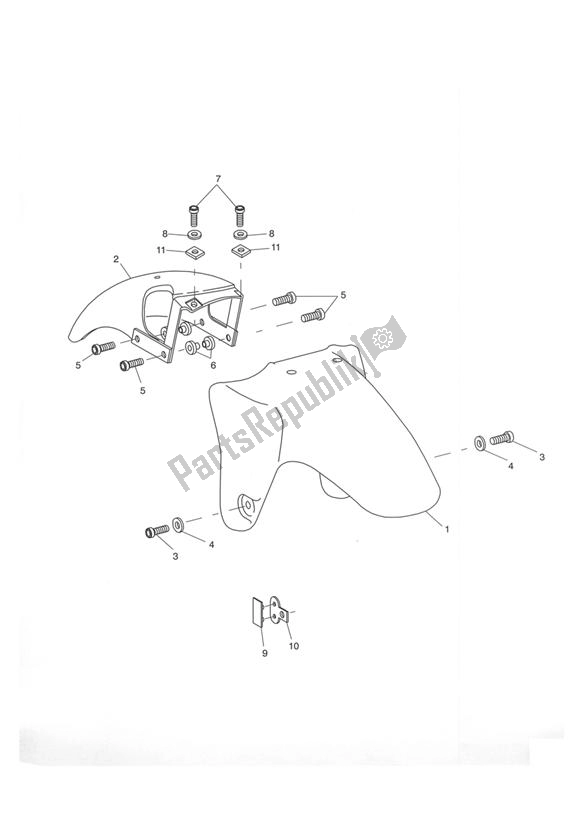 All parts for the Front Mudguard of the Triumph Tiger 955I VIN: 198875 > 2005 - 2006