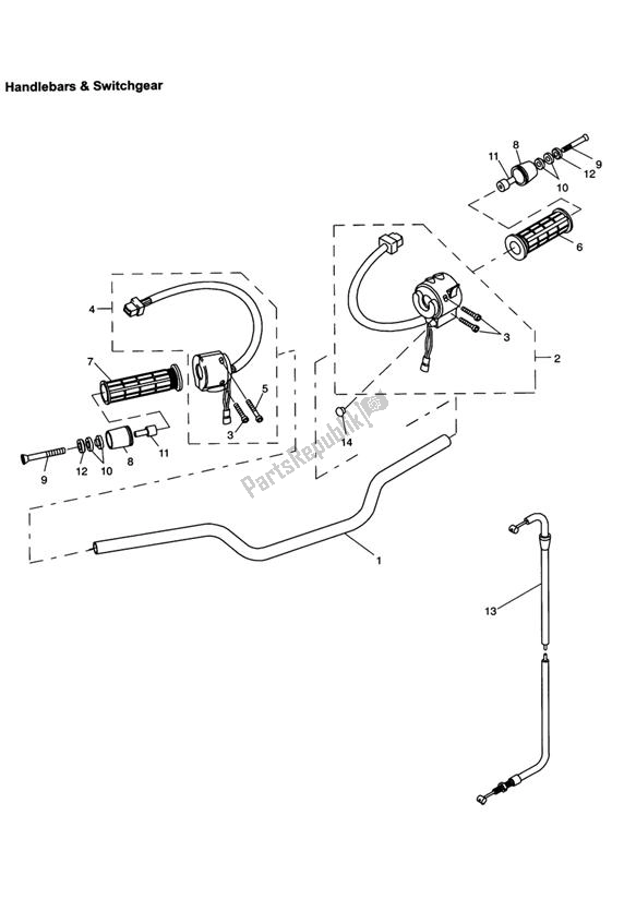 All parts for the Handlebars & Switchgear of the Triumph Tiger 955I VIN: 198875 > 2005 - 2006