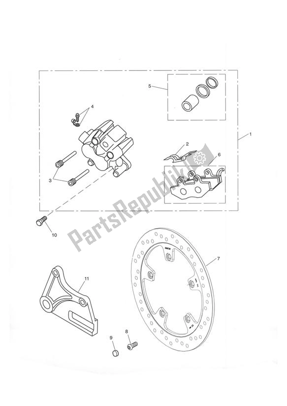 All parts for the Rear Brake Caliper, Carrier & Disc of the Triumph Tiger 955I VIN: 198875 > 2005 - 2006