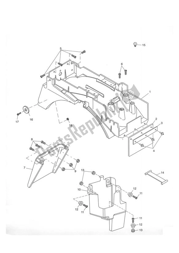 Toutes les pièces pour le Garde-boue Arrière Et Coffre à Batterie du Triumph Tiger 955I VIN: 198875 > 2005 - 2006