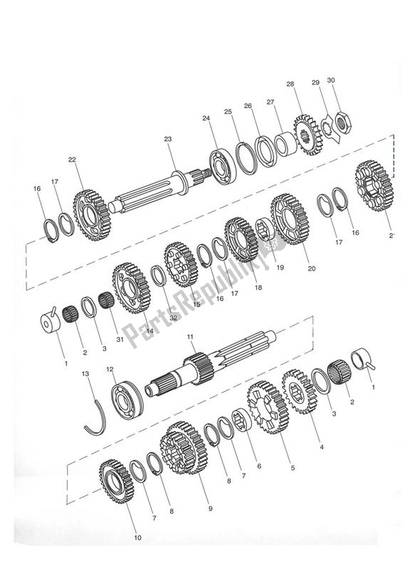 Toutes les pièces pour le Transmission > Eng No 220357 du Triumph Tiger 955I VIN: 198875 > 2005 - 2006