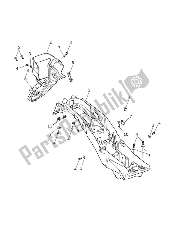 All parts for the Rear Mudguard & Battery Box of the Triumph Tiger Explorer 1215 2012 - 2016