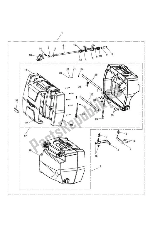 All parts for the 2 Box Pannier Kit, Touring, Us of the Triumph Tiger Explorer XC 1215 2013 - 2016