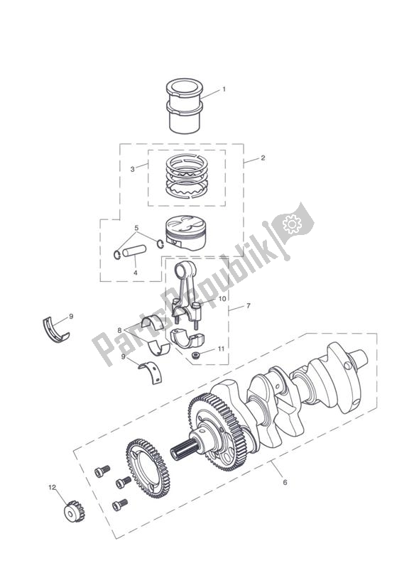 All parts for the Crankshaft, Connecting Rods, Pistons & Liners of the Triumph Tiger Sport 1215 2013 - 2016