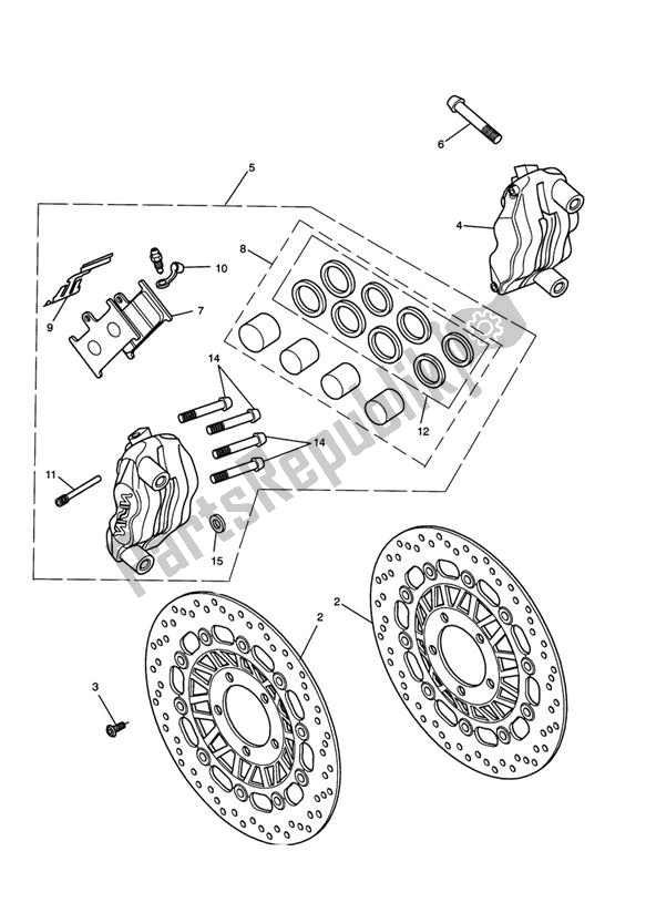 All parts for the Front Brake Caliper & Discs of the Triumph Tiger Sport 1215 2013 - 2016