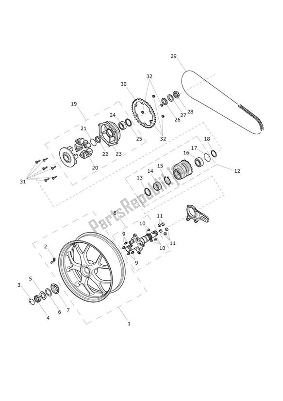 All parts for the Rear Wheel & Final Drive of the Triumph Tiger Sport 1215 2013 - 2016