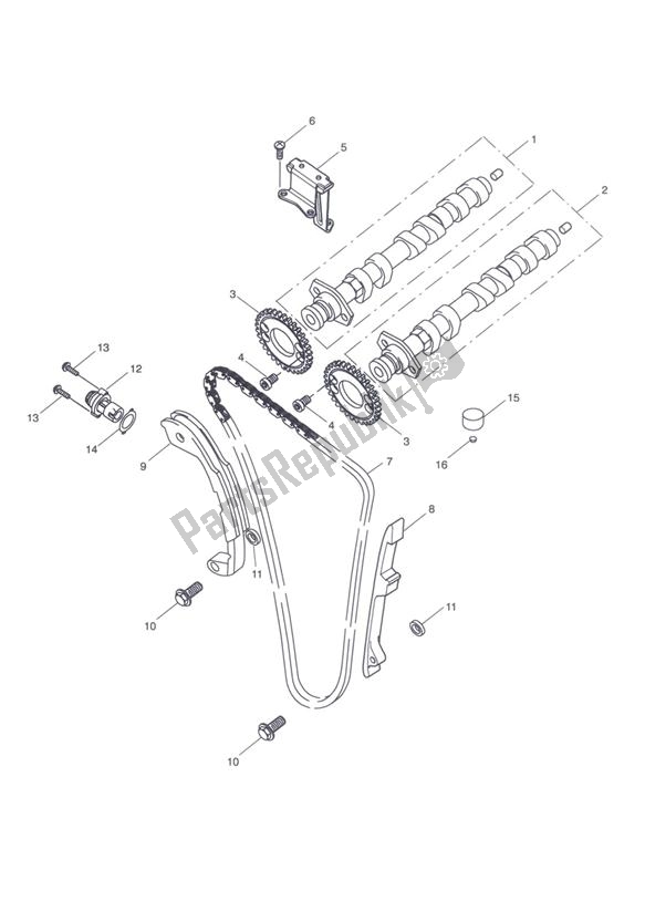 Alle onderdelen voor de Nokkenas En Nokkenas Aandrijving van de Triumph Tiger Sport 1215 2013 - 2016