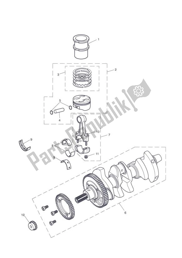 All parts for the Crankshaft, Connecting Rods, Pistons & Liners of the Triumph Tiger Sport 1215 2013 - 2016