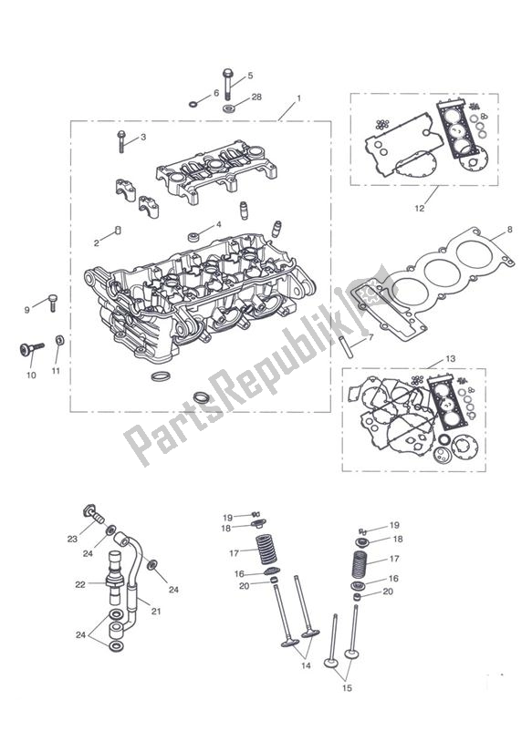 Alle onderdelen voor de Cilinderkop & Kleppen van de Triumph Tiger Sport 1215 2013 - 2016