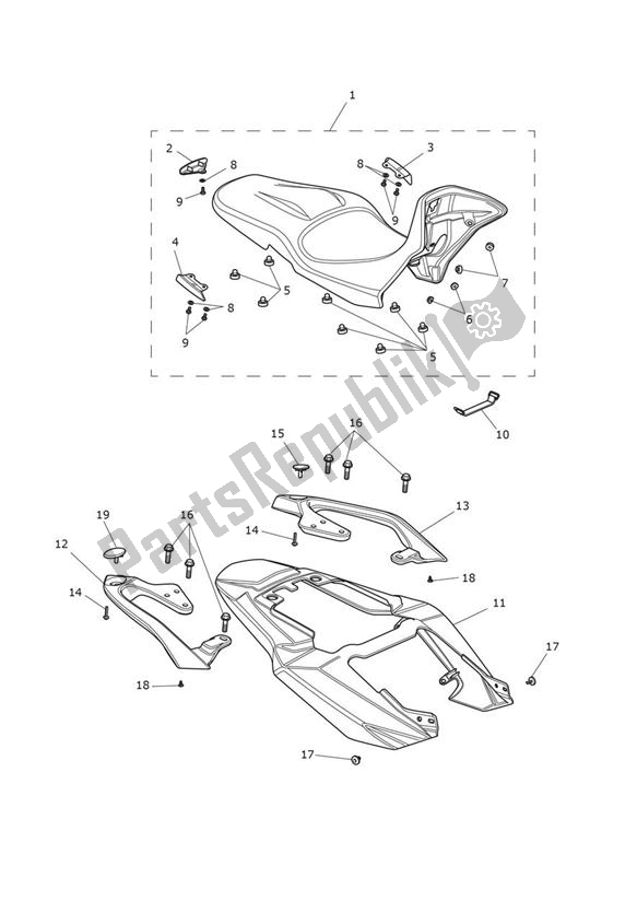 All parts for the Rear Bodywork & Seat of the Triumph Tiger Sport 1215 2013 - 2016