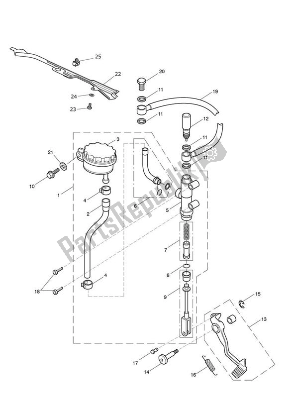 All parts for the Rear Brake Master Cylinder, Reservoir & Pedal of the Triumph Tiger Sport 1215 2013 - 2016