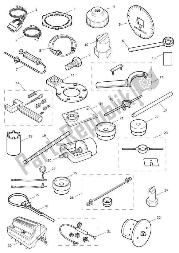 Alle onderdelen voor de Servicetools van de Triumph Tiger Sport 1215 2013 - 2016