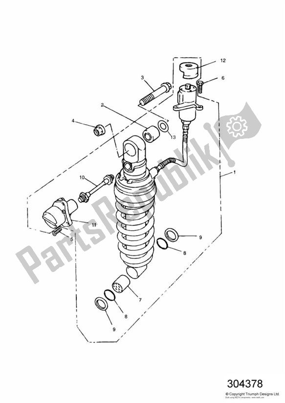 Tutte le parti per il Rear Suspension Unit 900cc Model 9083 > > 29155 del Triumph Trident 750 1992 - 1995