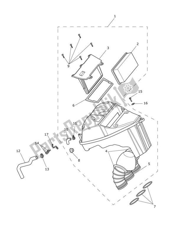 All parts for the Airbox of the Triumph Trophy 1215 2013