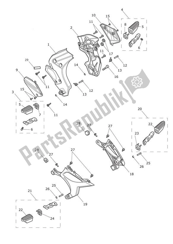 All parts for the Footrests & Mountings of the Triumph Trophy 1215 2013