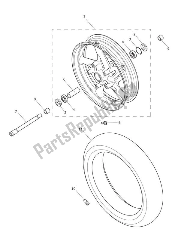 All parts for the Front Wheel of the Triumph Trophy 1215 2013