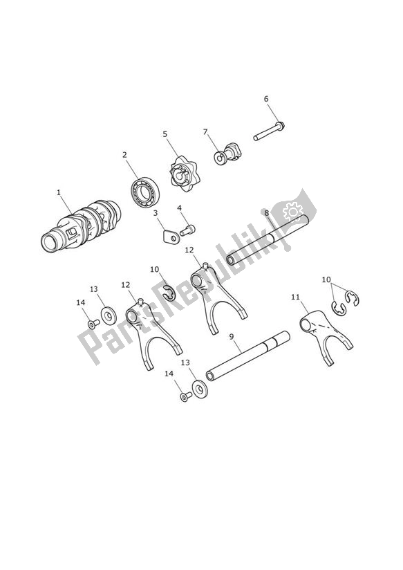 All parts for the Gear Selector Drum of the Triumph Trophy 1215 2013