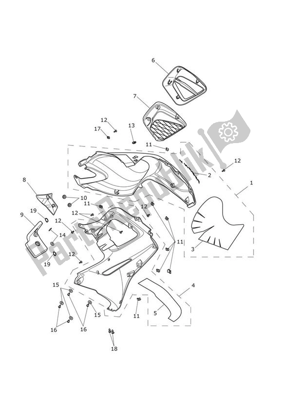 All parts for the Lh Side Fairings of the Triumph Trophy 1215 2013