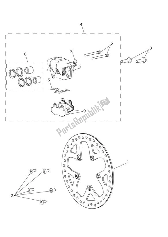 All parts for the Rear Brake Caliper & Disc of the Triumph Trophy 1215 2013