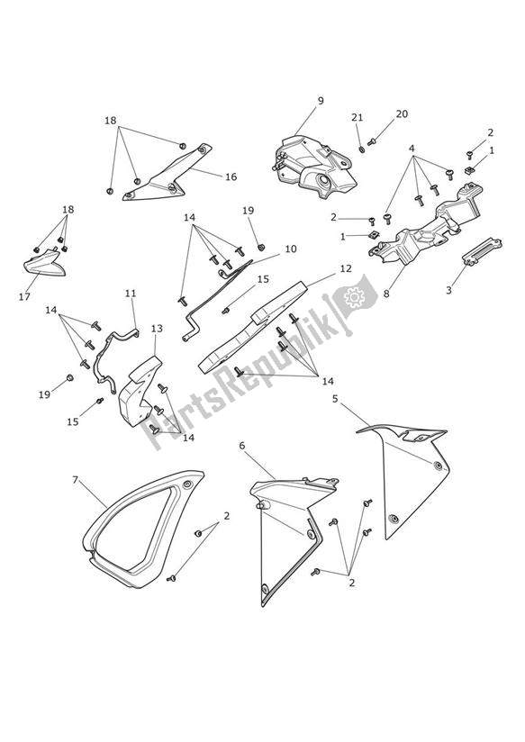 All parts for the Side Fairing Infills of the Triumph Trophy 1215 2013