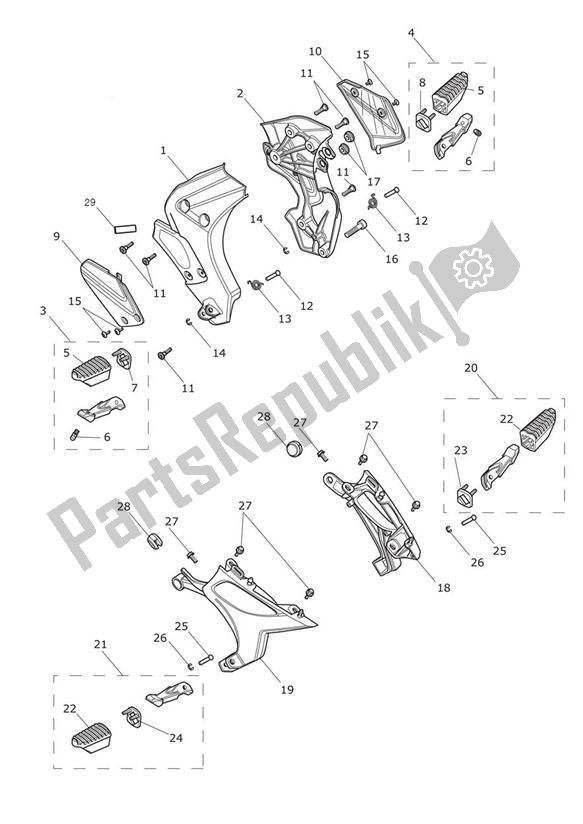 All parts for the Footrests & Mountings of the Triumph Trophy 1215 SE 2013