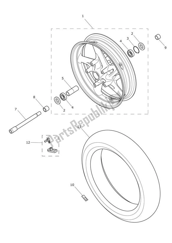 All parts for the Front Wheel of the Triumph Trophy 1215 SE 2013