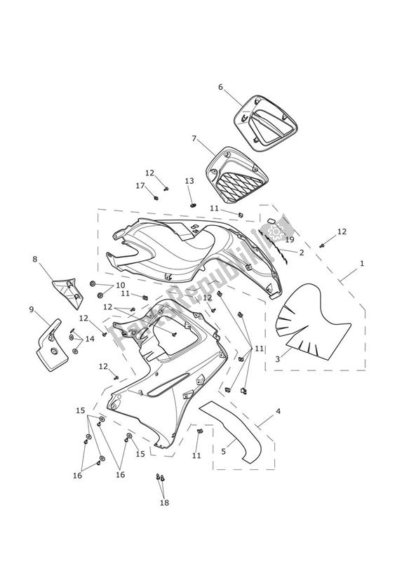 All parts for the Lh Side Fairings of the Triumph Trophy 1215 SE 2013