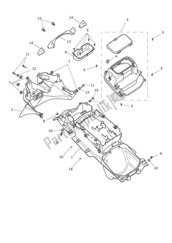 All parts for the Rear Mudguard of the Triumph Trophy 1215 SE 2013
