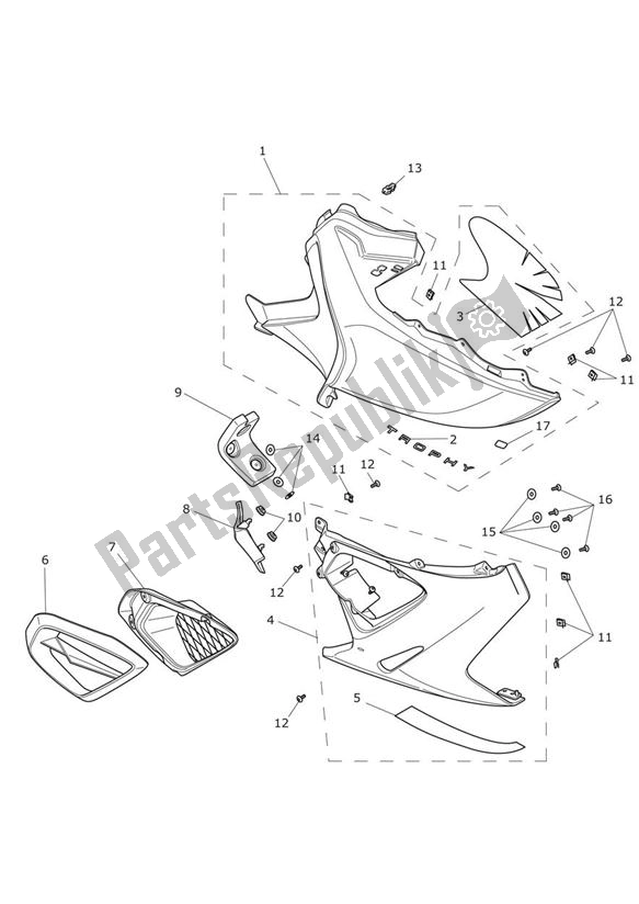 Todas las partes para Rh Side Fairings de Triumph Trophy 1215 SE 2013