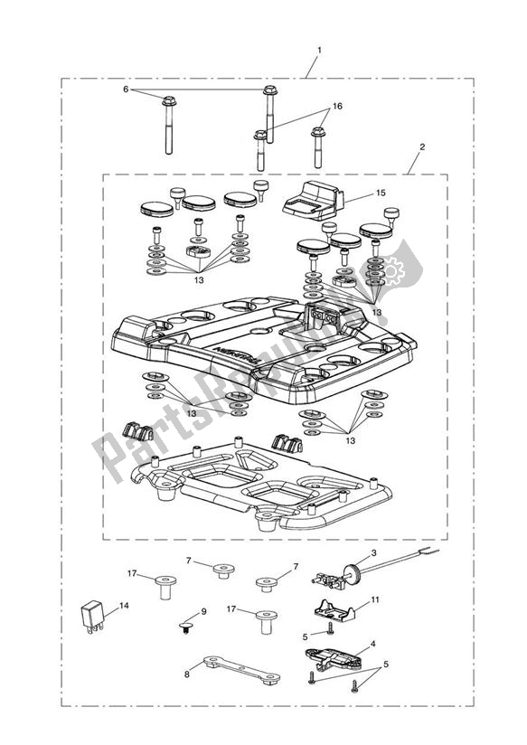 Alle onderdelen voor de Sliding Carriage Kit van de Triumph Trophy 1215 SE 2013