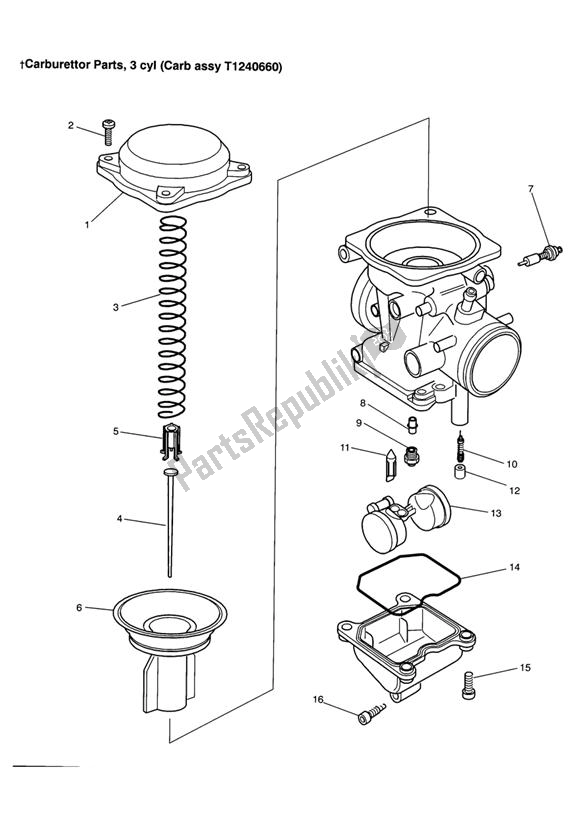 Todas las partes para Carburettor Parts 3 Cyl (carb Assy T1240660) de Triumph Trophy VIN: 29156 > 1180 1996 - 2003