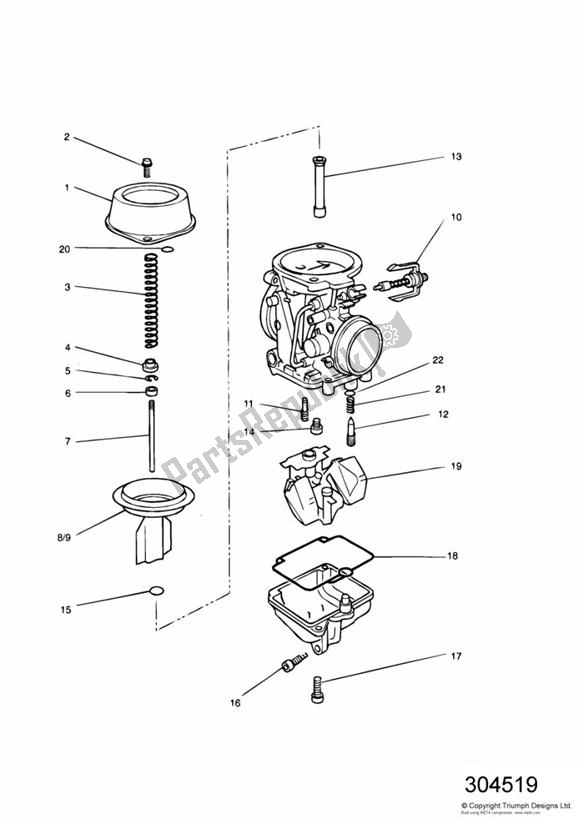 Todas as partes de Carburettor Parts 4 Cyl (carb Assy 1240137-t0301 & T1240610) do Triumph Trophy VIN: 29156 > 1180 1996 - 2003