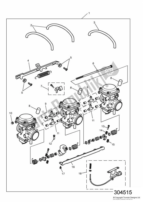 All parts for the Carburettors 3 Cylinder - All Markets Except Us Cal Eng No 55881 > of the Triumph Trophy VIN: 29156 > 1180 1996 - 2003